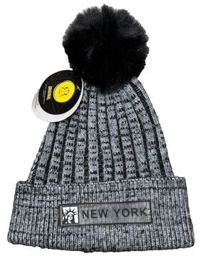 Robin Ruth New York Pom  Beanie Statue of Liberty Black / Grey OSFM (NWT)